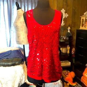 Beautiful Red Sequin Sleeveless Blouse